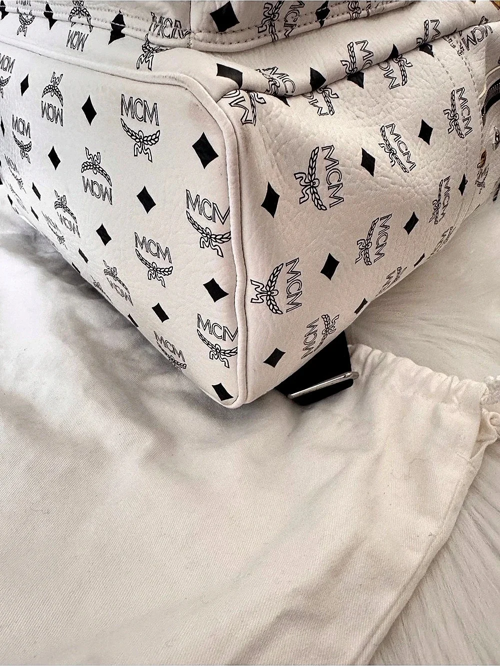 MCM Stark Side Studs Backpack in White & Black